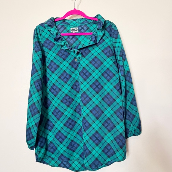 Mud Pie Tops - Mud Pie Green and Blue Plaid Button-Up Top